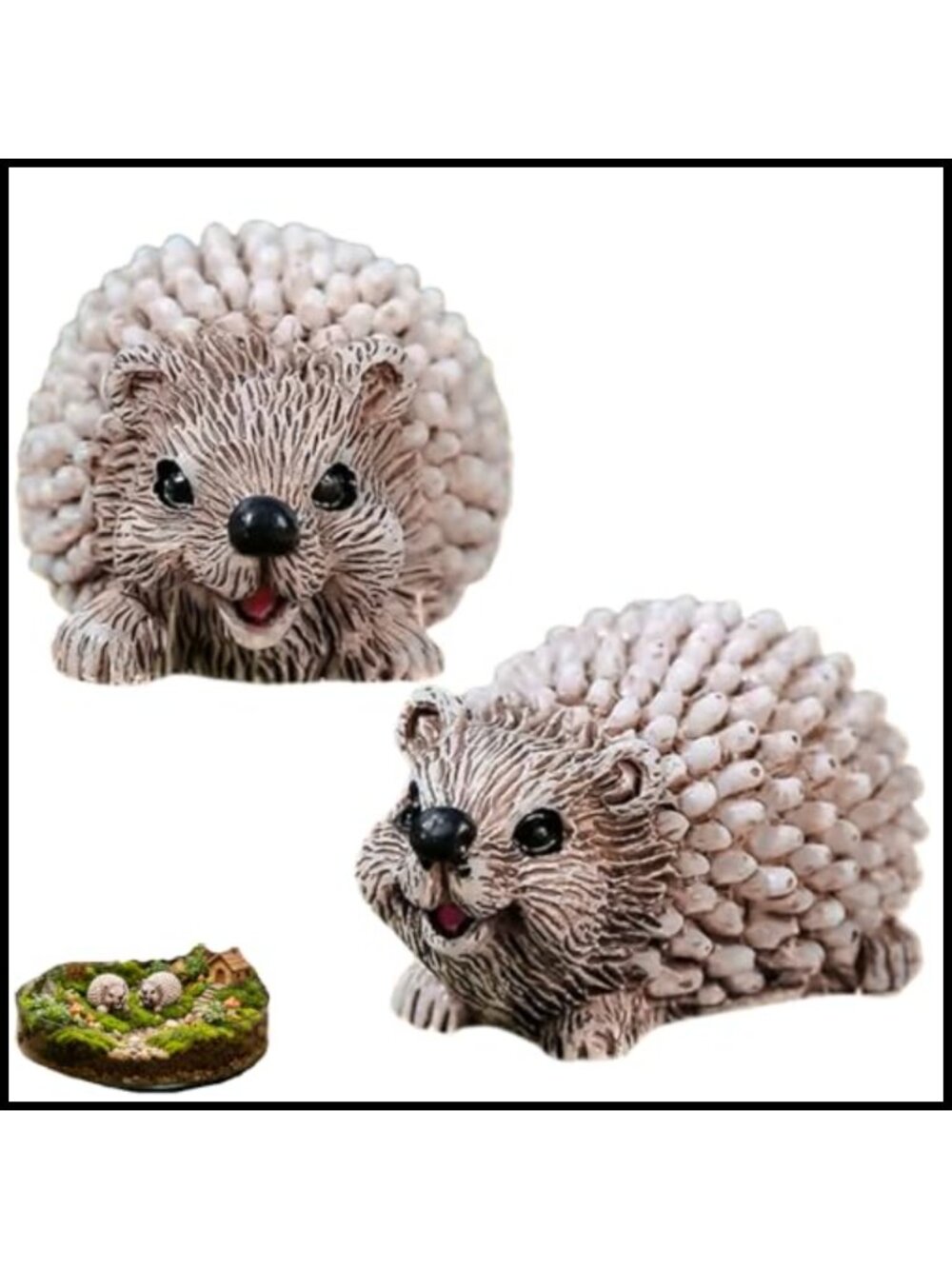 Mini Hedgehog Resin Figurines Set of 2 for Fairy Gardens Bonsai Plant Pots